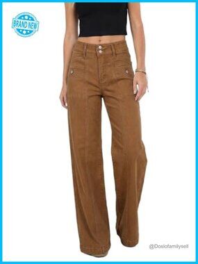 High Waisted Wide Leg Jeans Double Button Stretchy Straight Leg Denim Pants